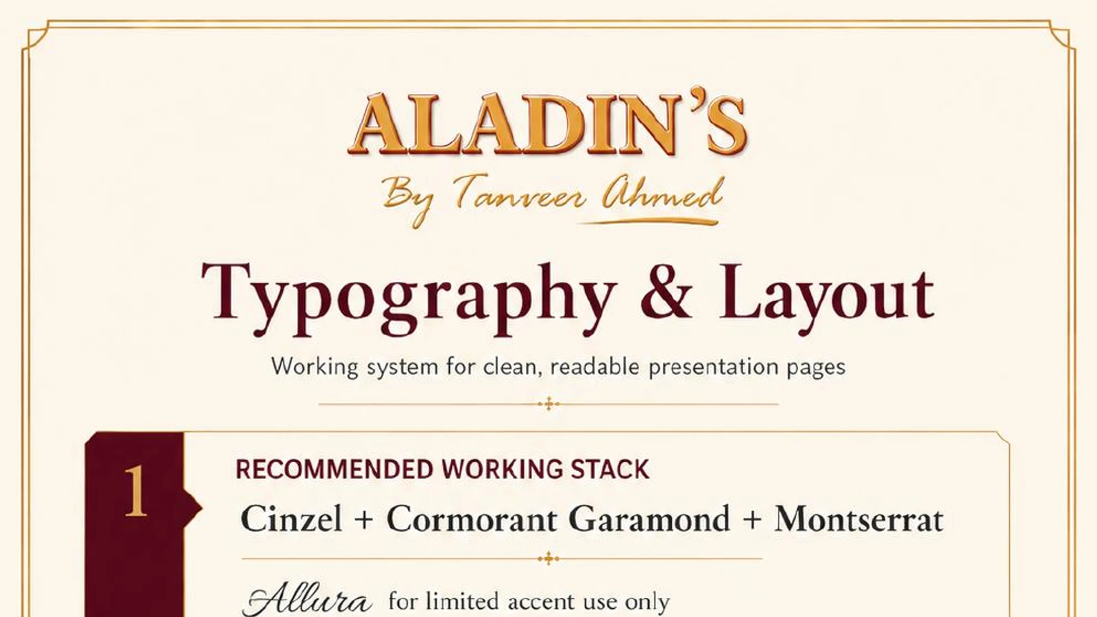 Aladin typography and layout guideline spread
