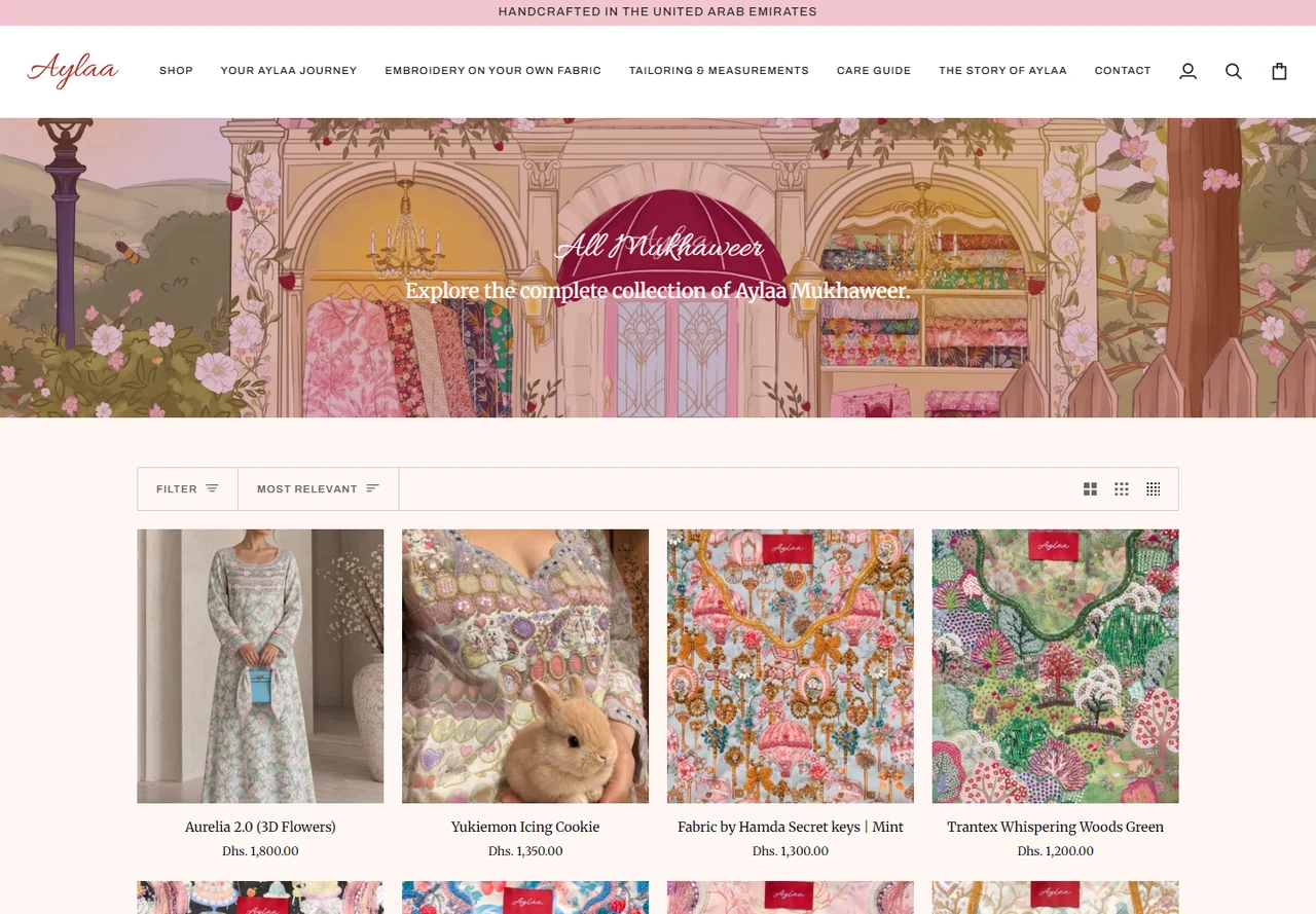 Aylaa Embroidery public Shopify collection page