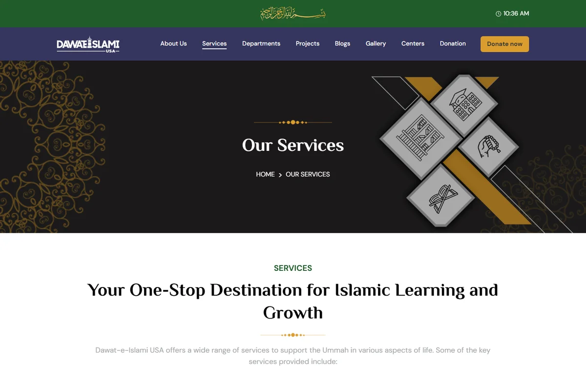 Dawat-e-Islami USA responsive web platform and multi-centre portal interface