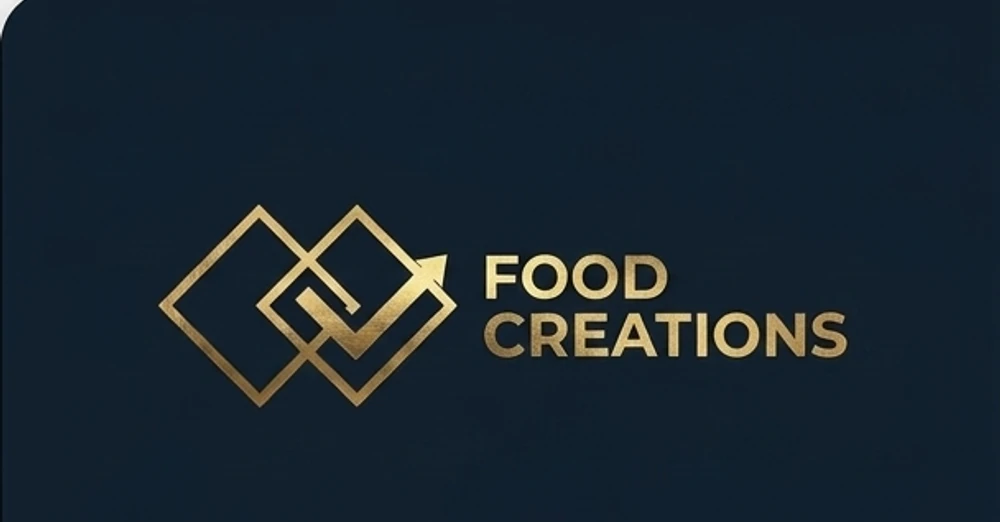 Gold Food Creations logo on midnight navy background