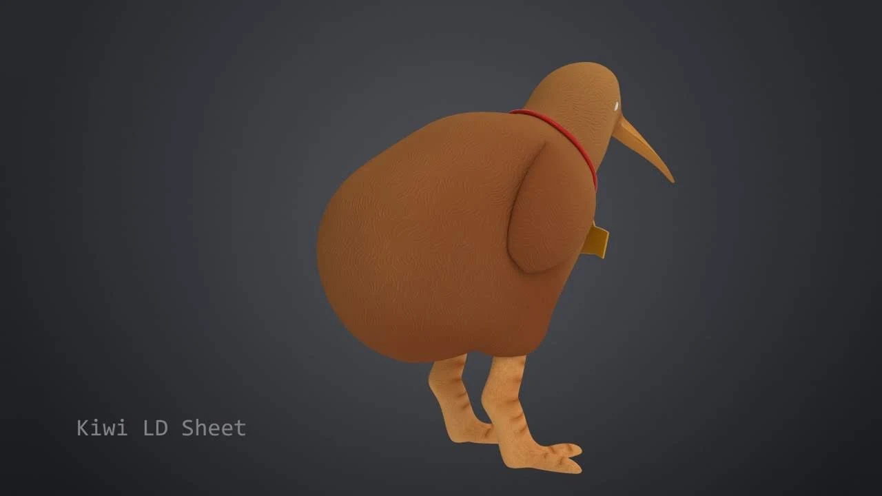 Kiwi dynamic character pose and staging