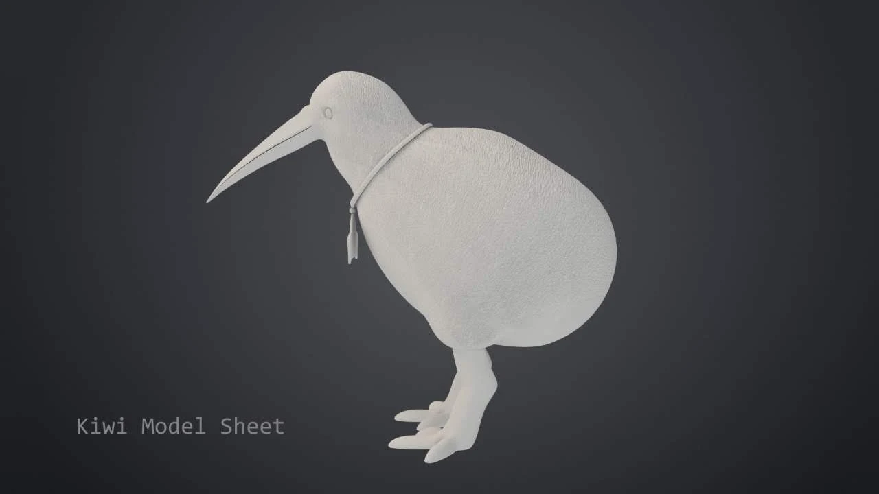 Kiwi 3D character turnaround angles