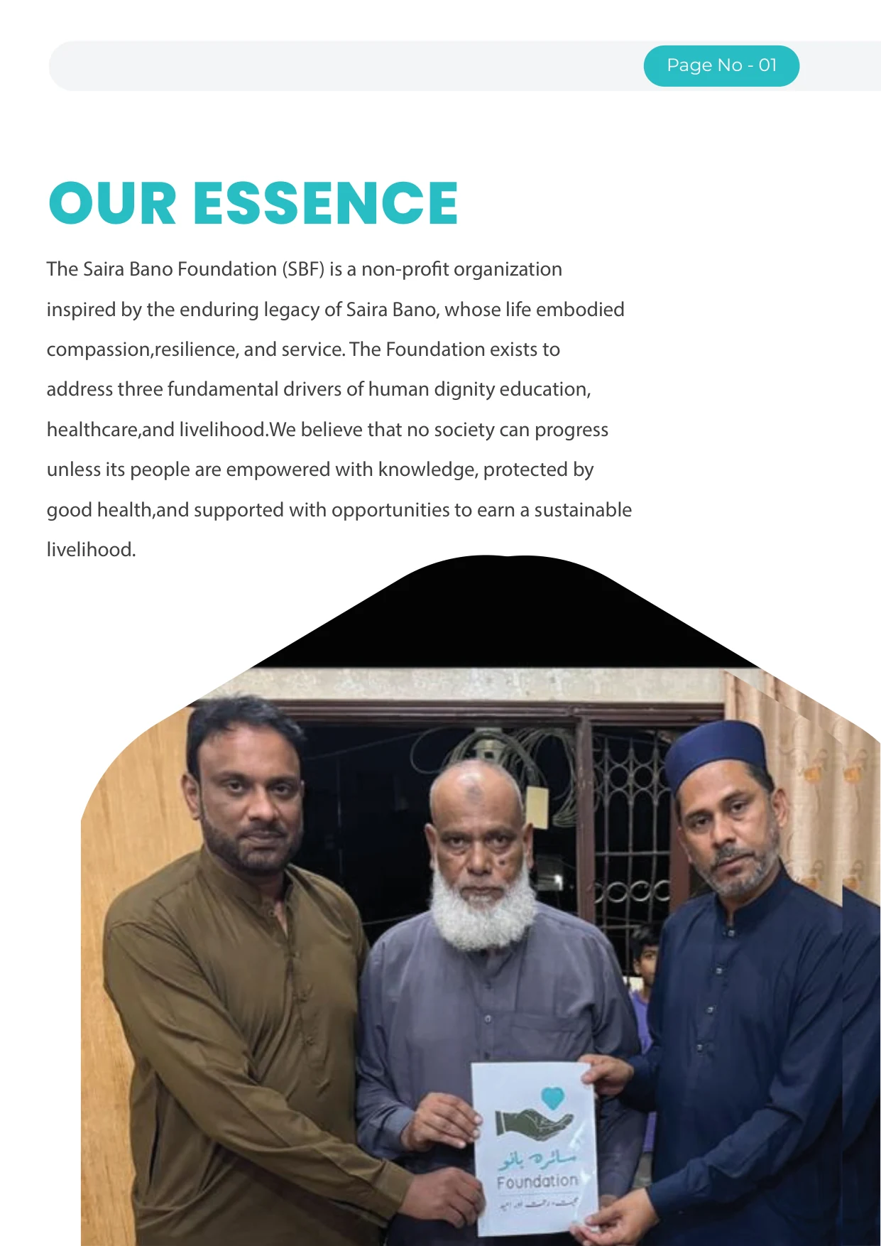 Saira Bano Foundation corporate profile editorial spread on mission and core pillars