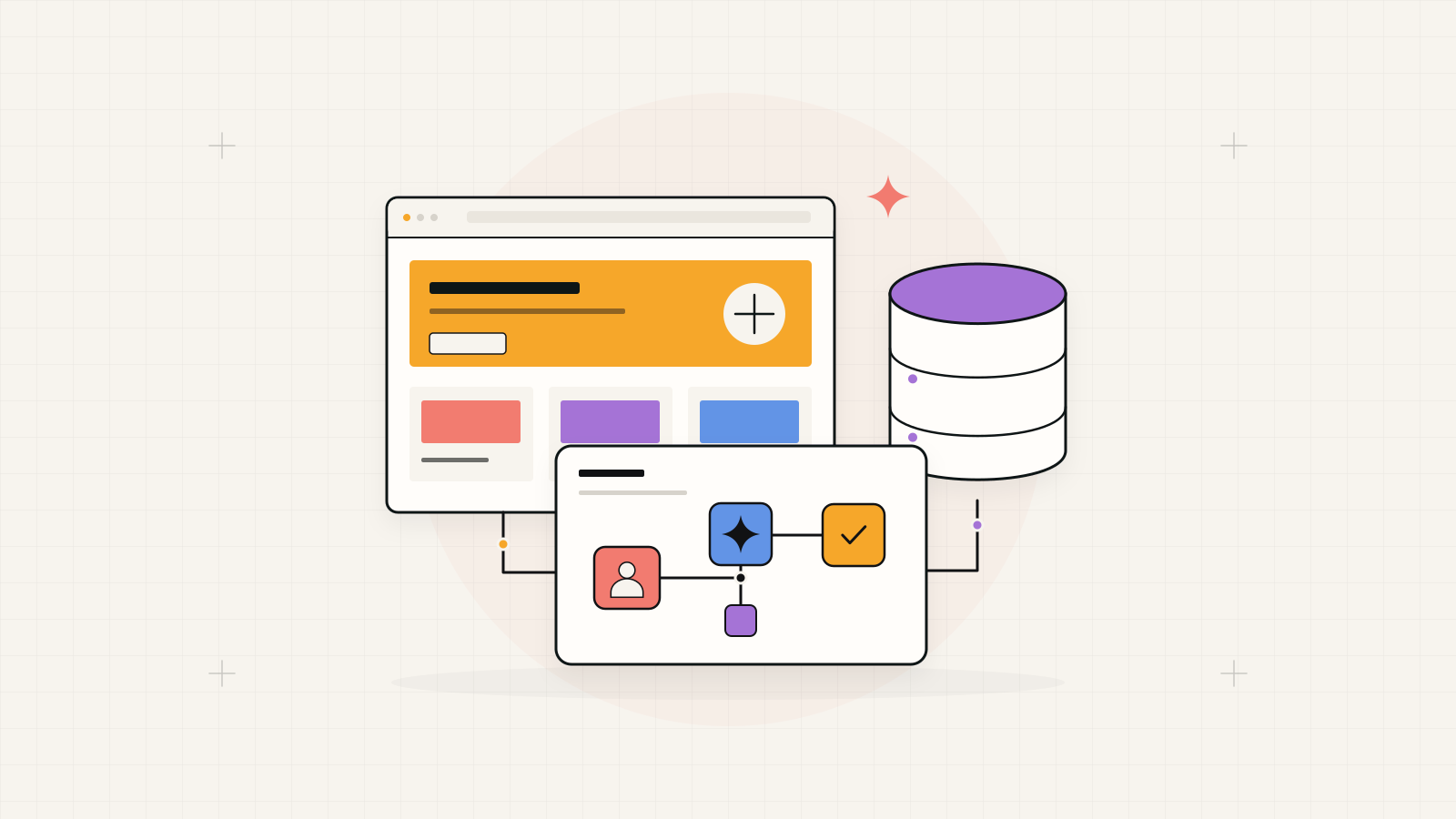 Illustration of website, business data and automation planning tools